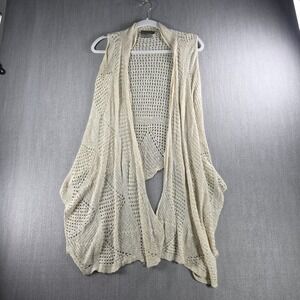 Sweet N Sinful Cardigan Vest Womens S Beige Open Knit Pointelle Sleeveless Boho